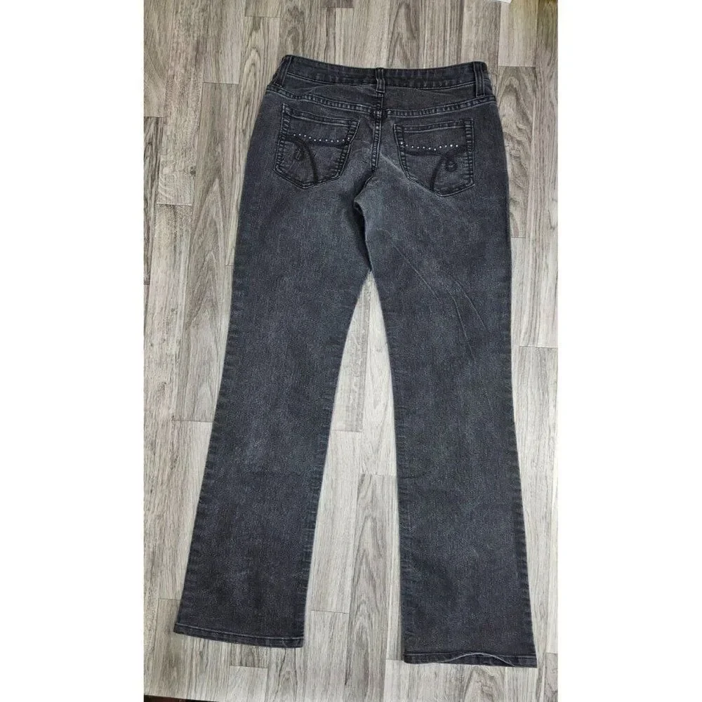 Merona‎ Womens Size 4 Regular Fit 4 Bootcut Embroidered Studs Black Grey Jeans